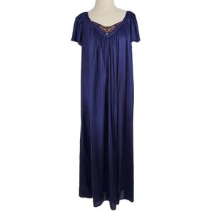 Vanity Fair Long Nylon Blue Embroidered Chemise